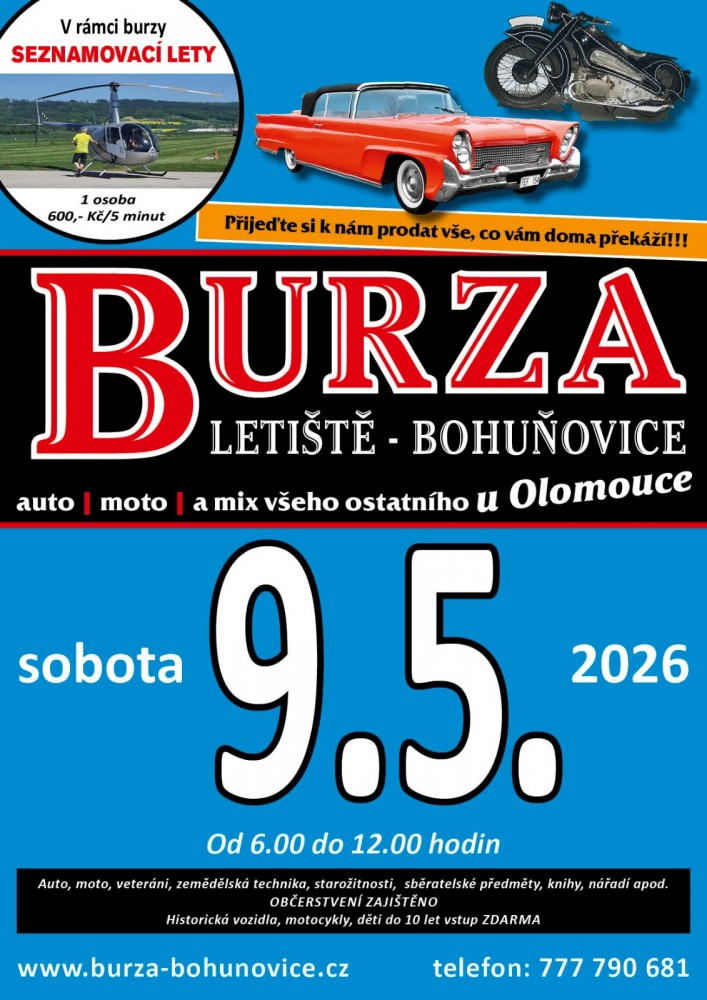 BURZA na LKBO - sobota 9.5.2026 - letiště a čerpačka Bohuňovice uzavřeno od pátku 8.5. 16:00 do soboty 9.5. 14:00